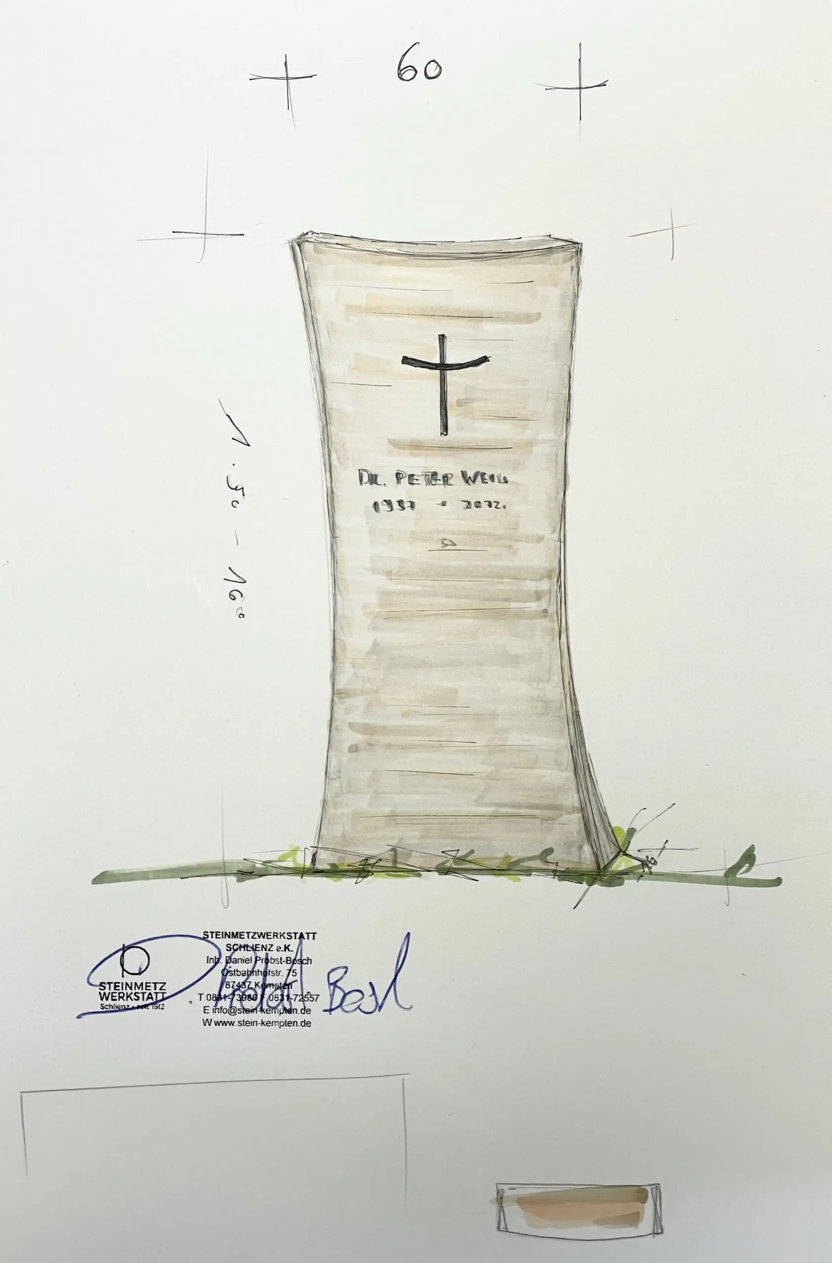 H 139 Handwerklicher Grabstein mit gebogenem Kreuz – Bild 6