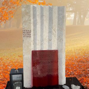G 495 Design Doppelgrabstein Zacken & Kreis & Glas