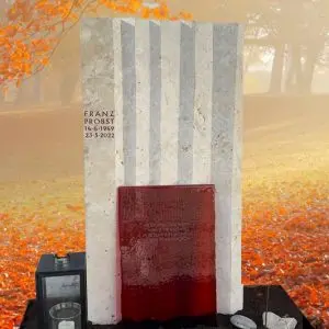 G 495 Design Doppelgrabstein Zacken & Kreis & Glas