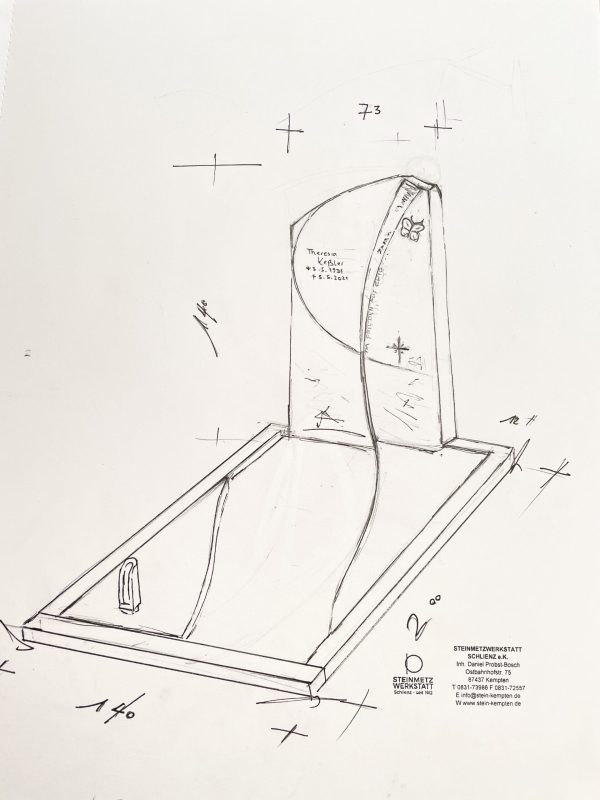 H424E besonders schöner Design Grabstein Einzelgrabstein Schmetterling – Bild 7