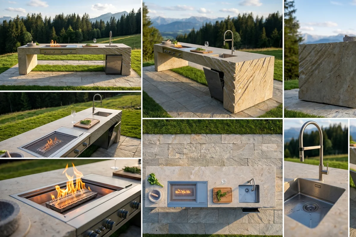 Der Monolith – massive Outdoor Küche aus Wachenzeller Dolomit – STOI Steinmetzwerkstatt