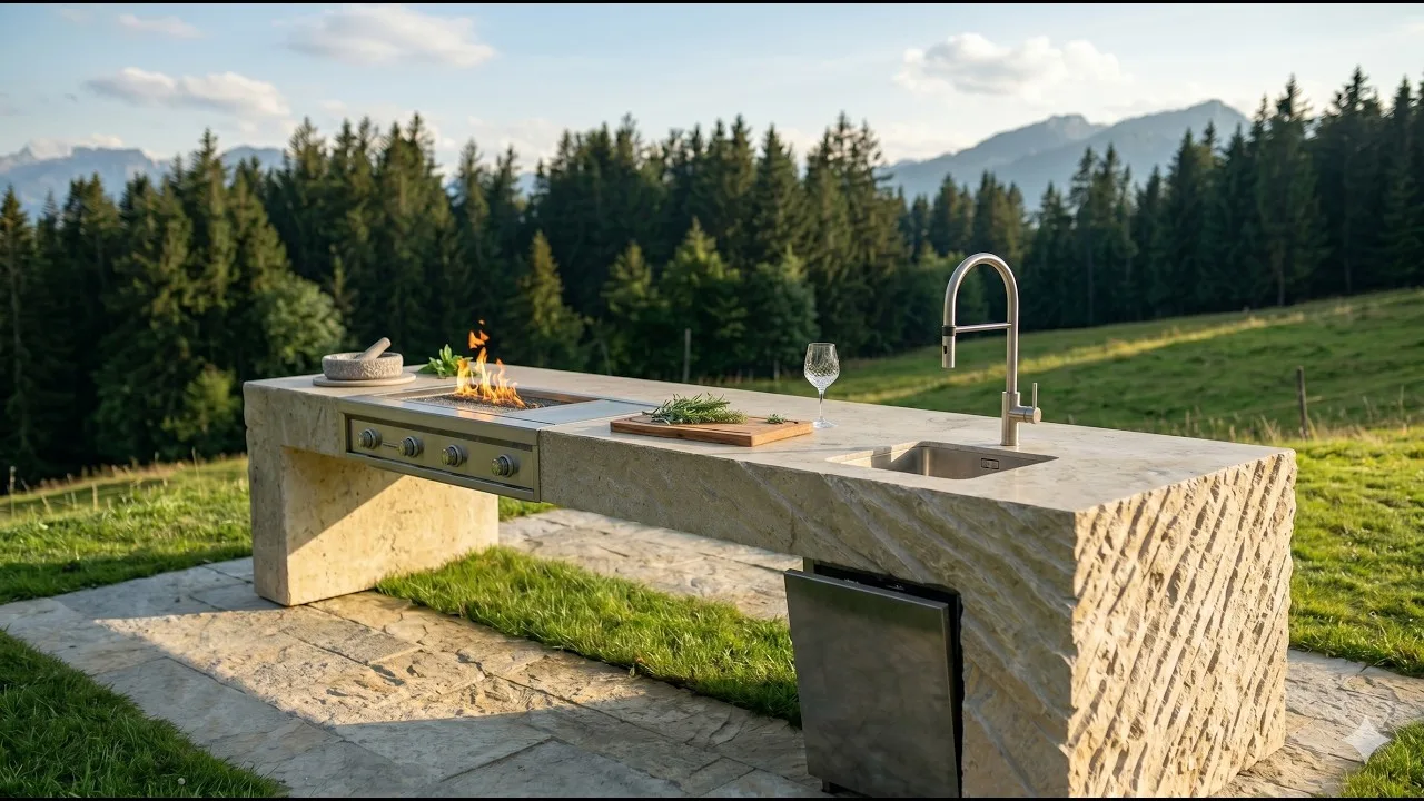 Video: Outdoor Küche aus Naturstein in Füssen – STOI Steinmetzwerkstatt