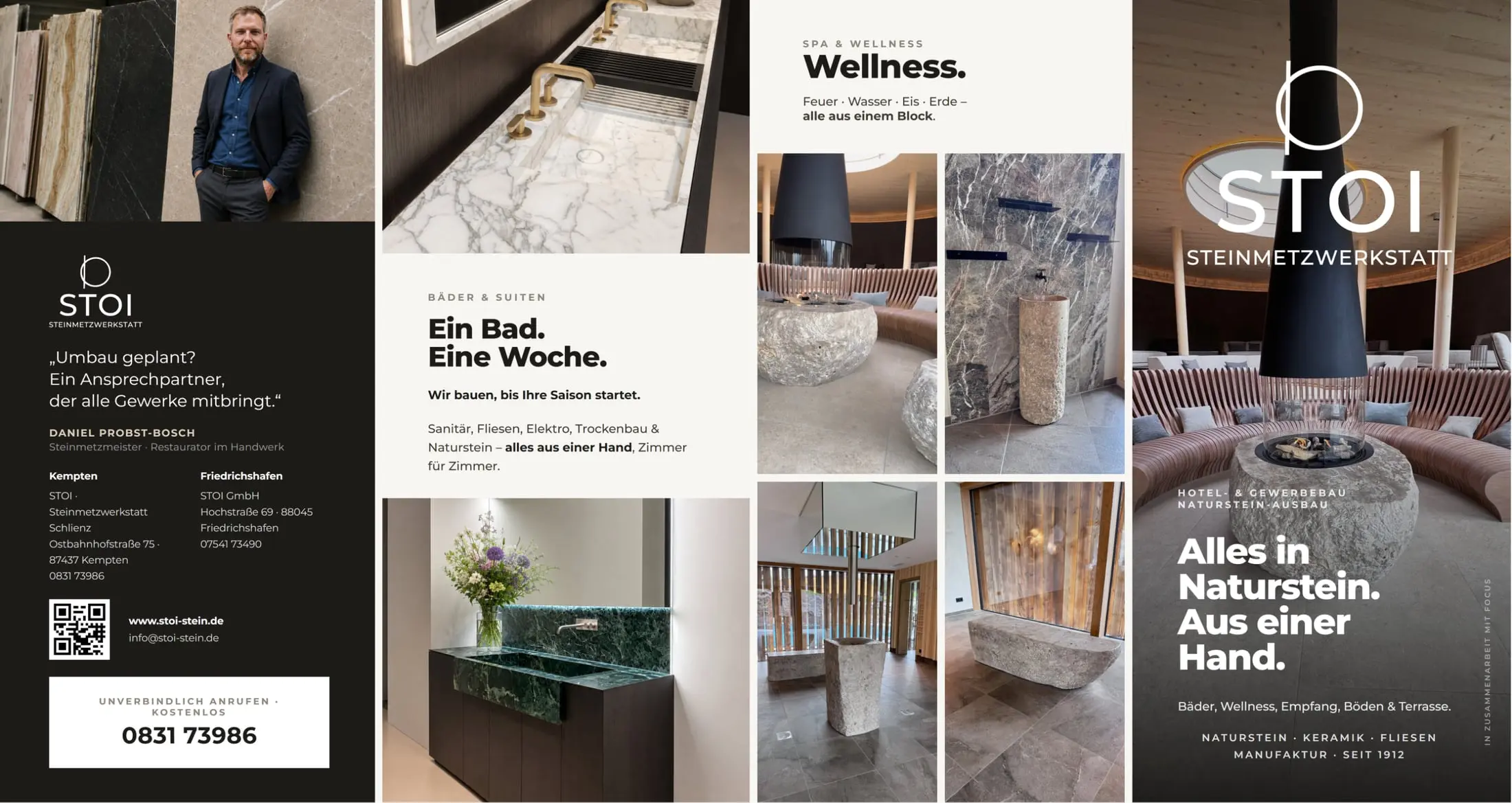 STOI Broschüre Hotel- und Gewerbebau, Außenseite: Naturstein-Ausbau, Wellness, Bäder und Suiten