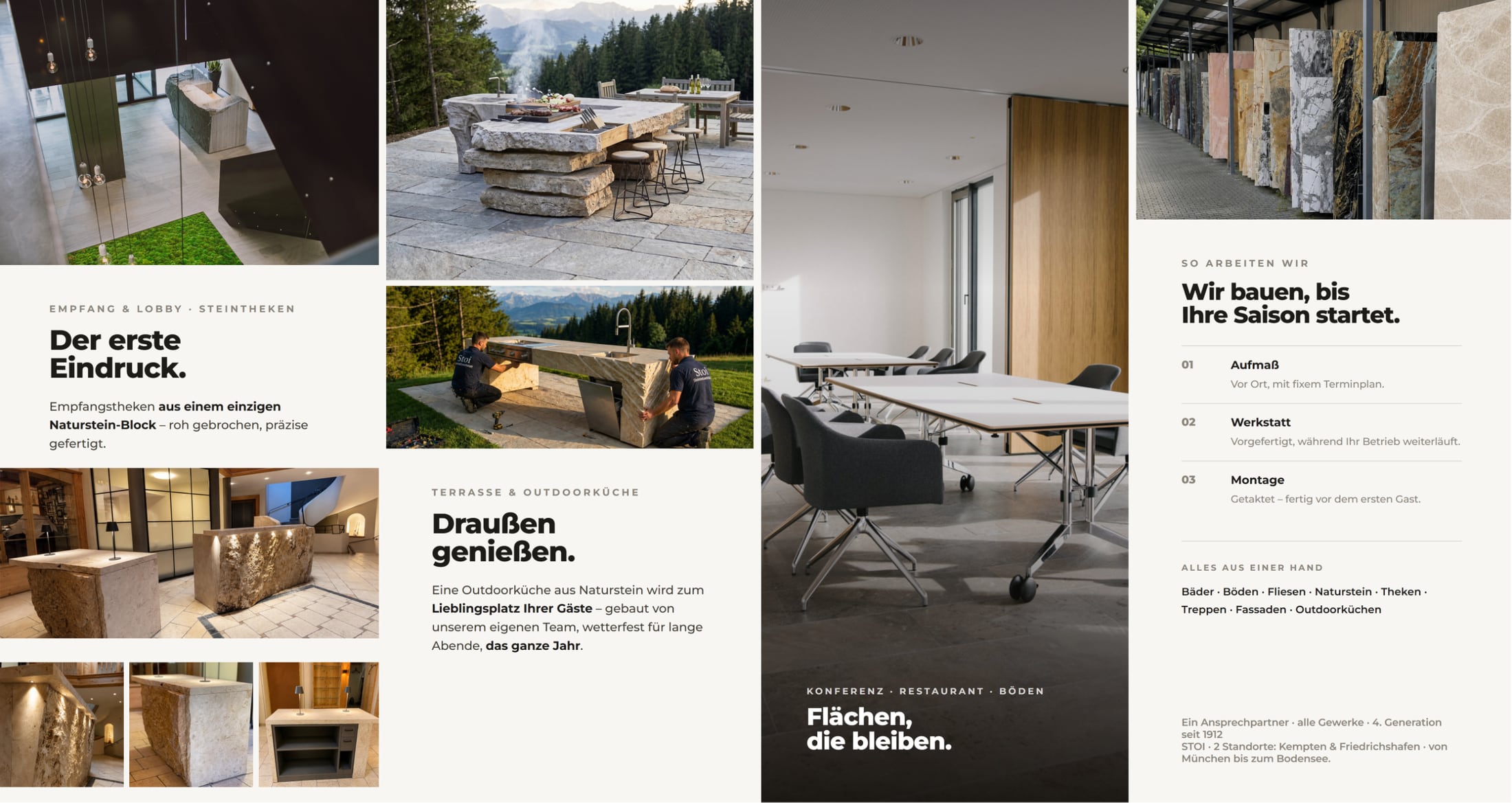 STOI Broschüre Hotel- und Gewerbebau, Innenseite: Empfangstheken, Outdoorküche, Flächen und Ablauf