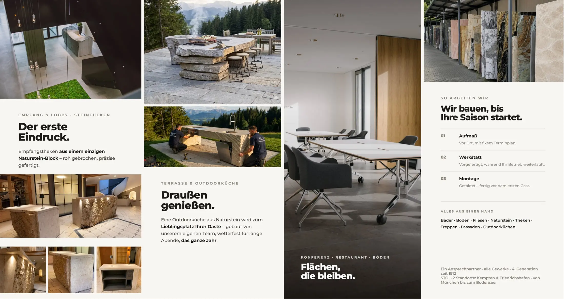 STOI Broschüre Hotel- und Gewerbebau, Innenseite: Empfangstheken, Outdoorküche, Flächen und Ablauf